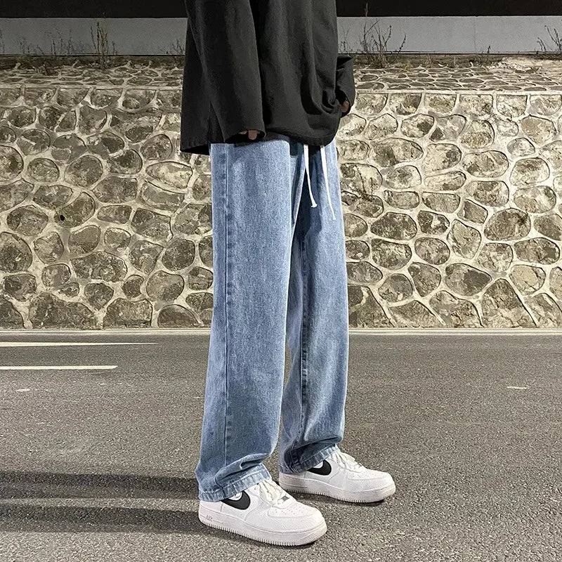 Pantalones vaqueros casuales de pierna recta para hombre, primavera, nuevos, holgados, con cintura elástica, estilo americano, pantalones de pierna ancha, recién llegados, moda de calle.