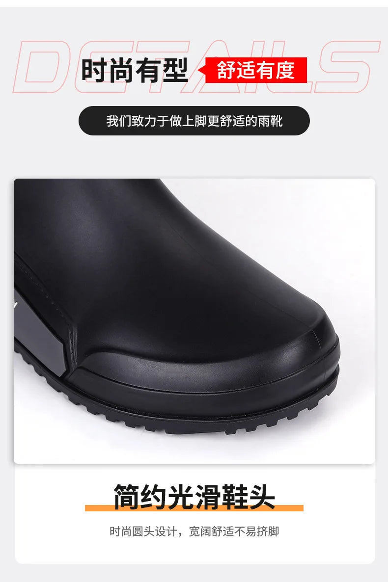 Waterproof Ankle Rain Boots for Men Chef Kitchen Fleece-lined Man Shoes Work Fashion Rainy Day Non-slip Garden Fishing Wellies