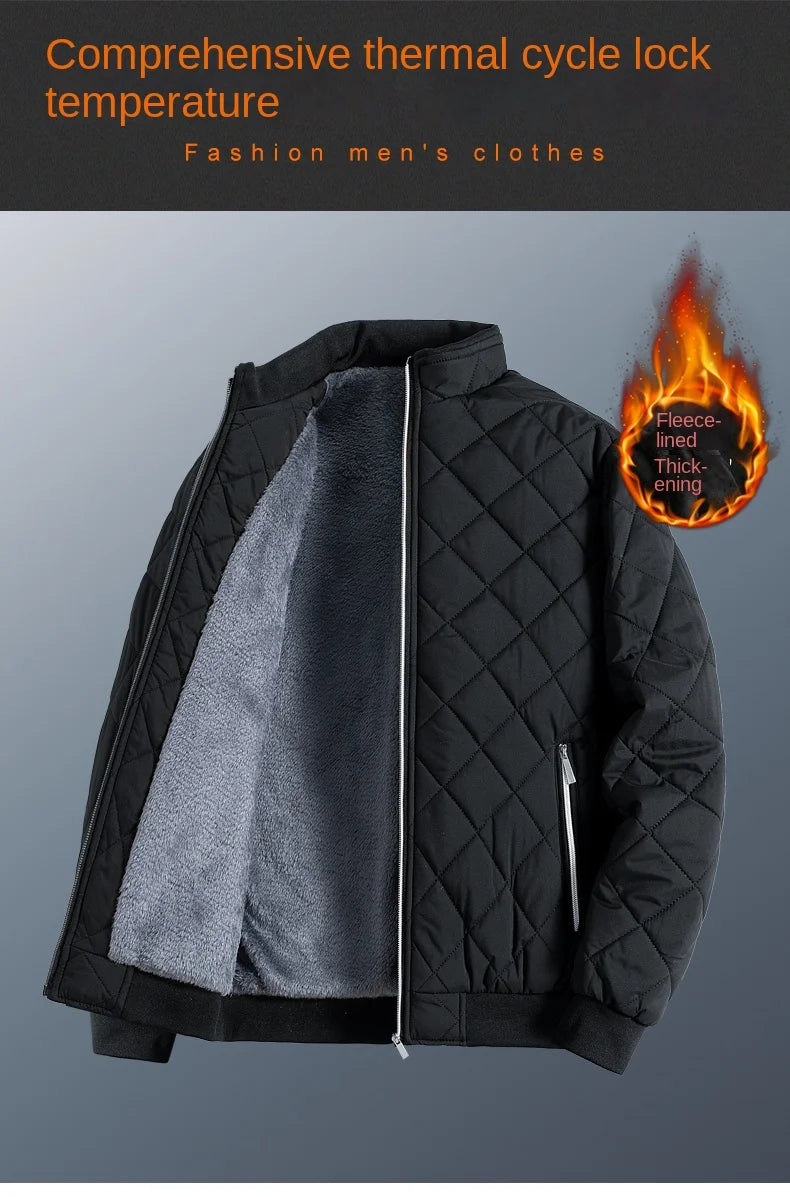 2024 Winter Cold-proof Jacket Men's Casual fleece-lined Thickened Zipper Quilted Padded Coat Men's Business Commuting Warm Parka