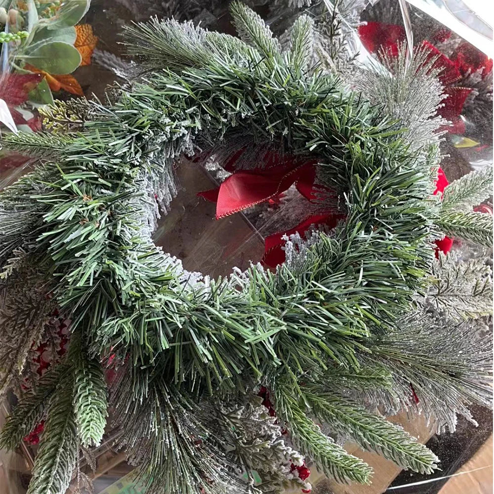 Guirnalda de flores navideñas de PVC flocado, guirnalda colgante para árbol de Navidad, decoración artificial para el hogar.