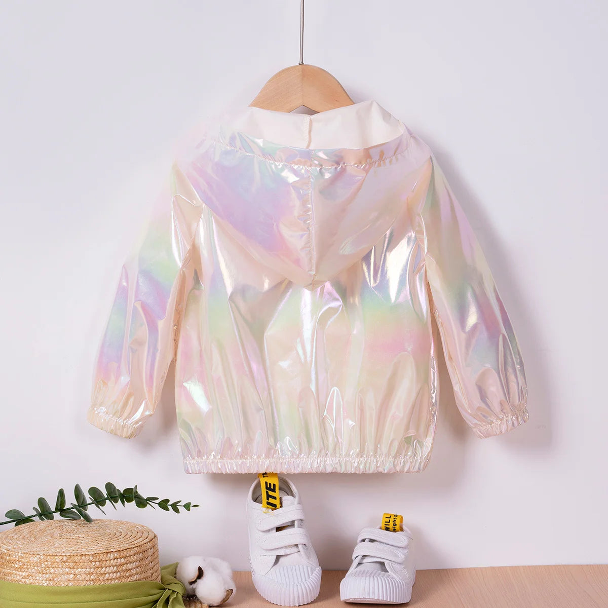 2024 Children's Clothing Girls Pearl Color Hooded Section Jacket Spring and Autumn New Zipper Fashion Trend Leisure Jacket 0-6Y