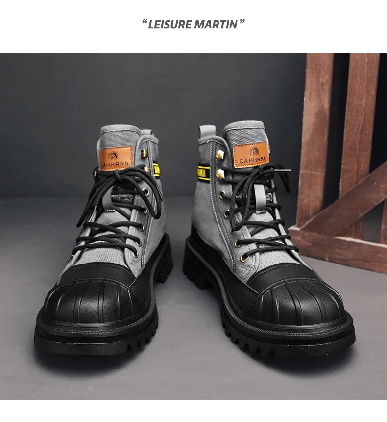 Botines de lona de caña alta para hombre, de diseño moderno, botas de trabajo para exteriores de alta calidad, botines de plataforma para motociclistas
