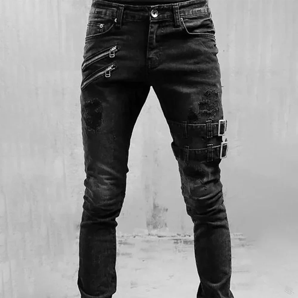Pantalones vaqueros rectos de talla grande para hombre, primavera y verano, estilo boyfriend, ajustados, con cremallera, 3 colores, largos y casuales, 2024