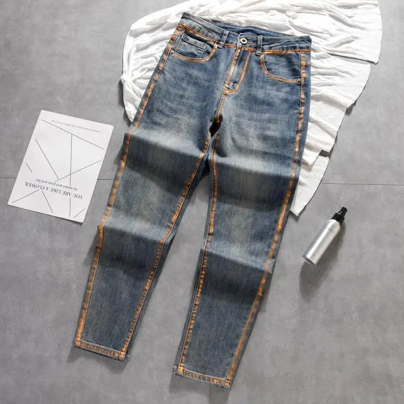 Pantalones vaqueros ajustados informales de marca de lujo Harajuku para hombre, pantalones pitillo de primavera y otoño, de diseñador, para hombre