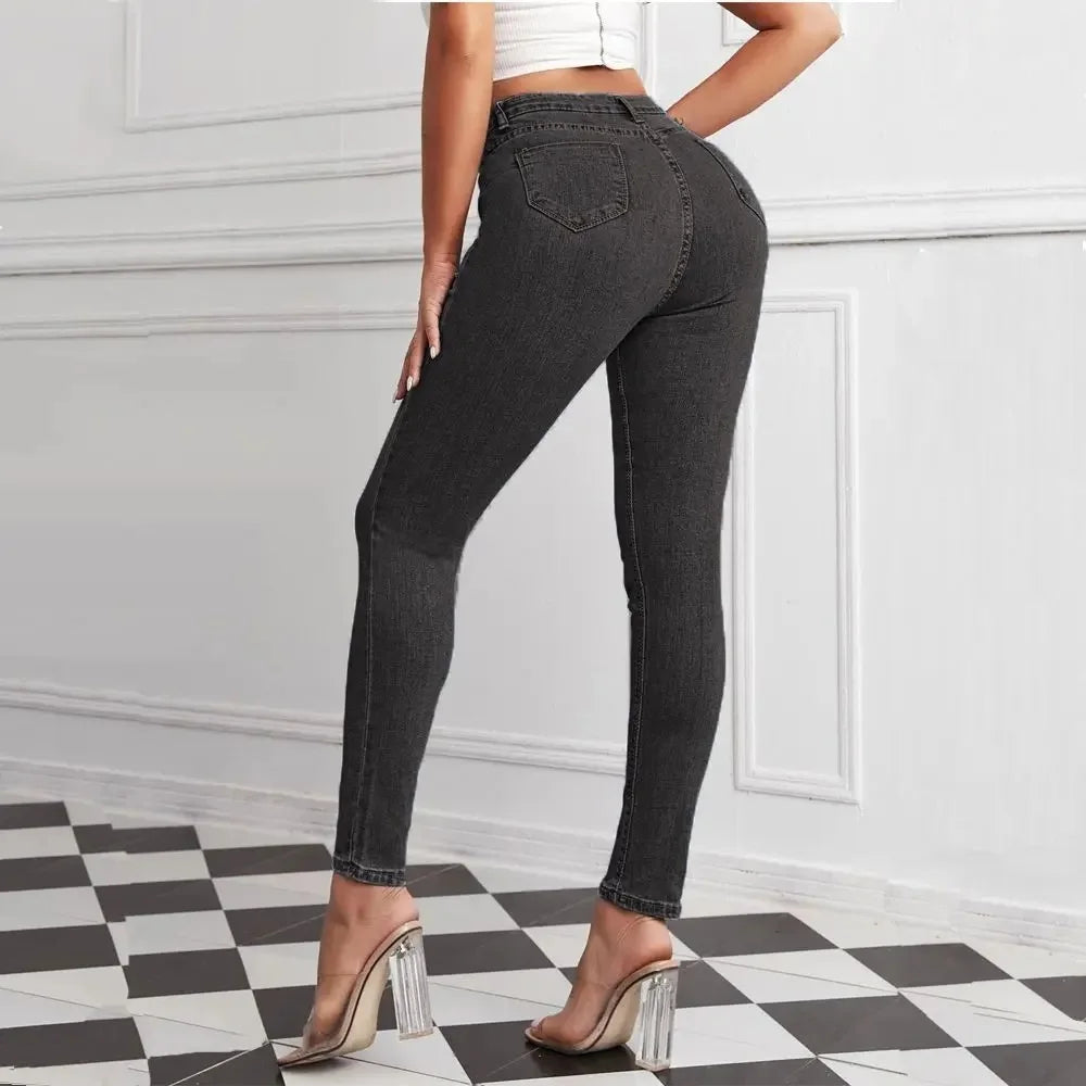 High-Waist Women's Jeans Butt-Lifting Sexy Pencil Pants Cherry-Blossom Butt Chinese Production Female Fashionable Denim Skinnies