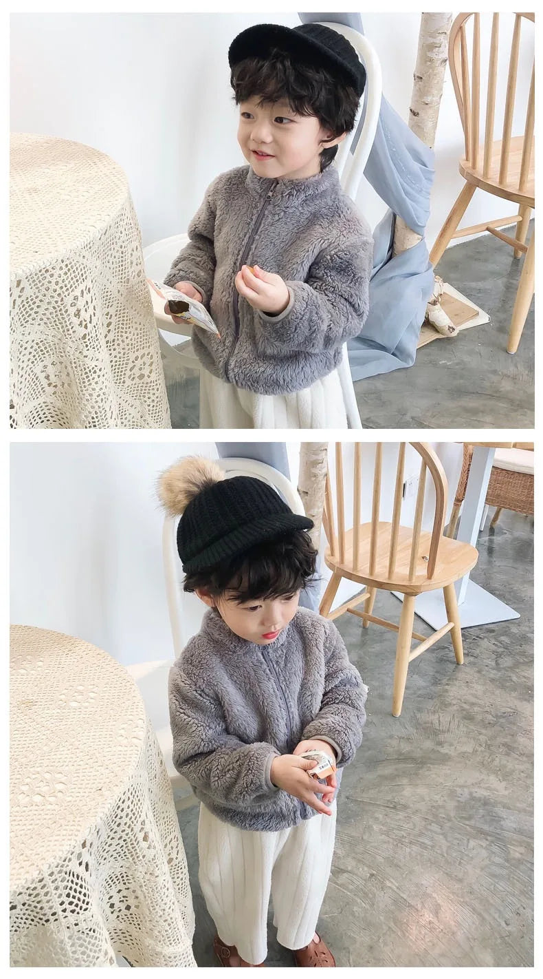 1pcs Boys Girls Autumn Coat Children Winter Thermal Fleece Jacket Kids Coats Double Sided Velvet Outerwear Baby Warm Clothes
