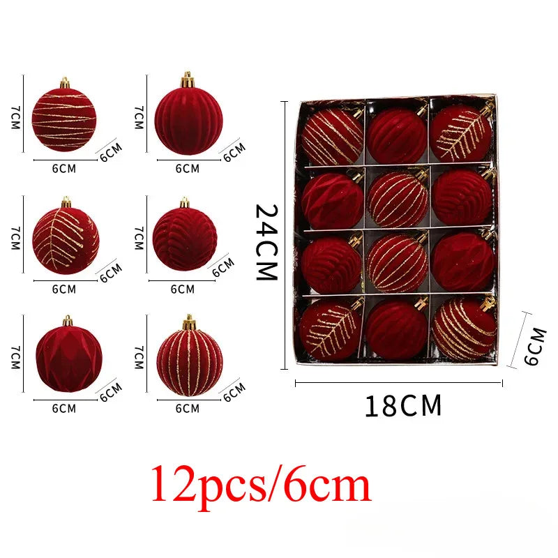 12/16 piezas de adornos navideños de bolas de color rojo vino de 6 cm, con efecto nevado, para árbol de Navidad, fiestas, Año Nuevo, esferas navideñas colgantes.