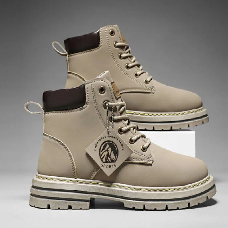 Bottes montantes pour hommes, chaussures en cuir, bottines de motard tendance, bottes d'hiver, chaussures à lacets pour hommes