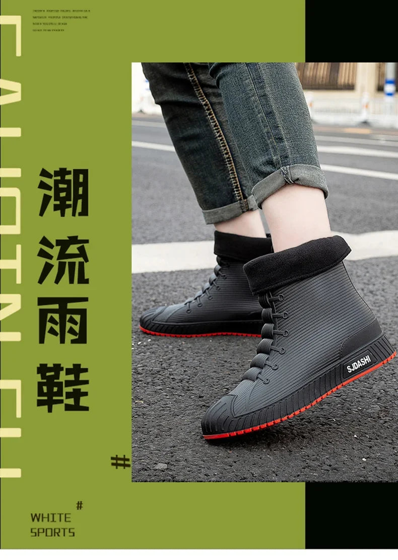 Nuevas botas impermeables de caña corta para hombre y mujer, forradas con forro polar, cálidas, antideslizantes, resistentes al desgaste, ideales para la lluvia y el exterior.