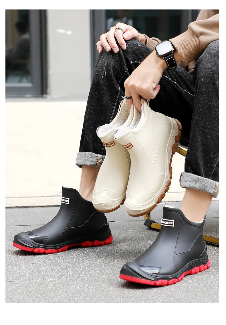 Botas de lluvia para hombre, ideales para primavera y otoño. Botas de goma resistentes e impermeables. Botas de lluvia de invierno con forro polar para hombre. Tallas grandes. Calzado de protección laboral.