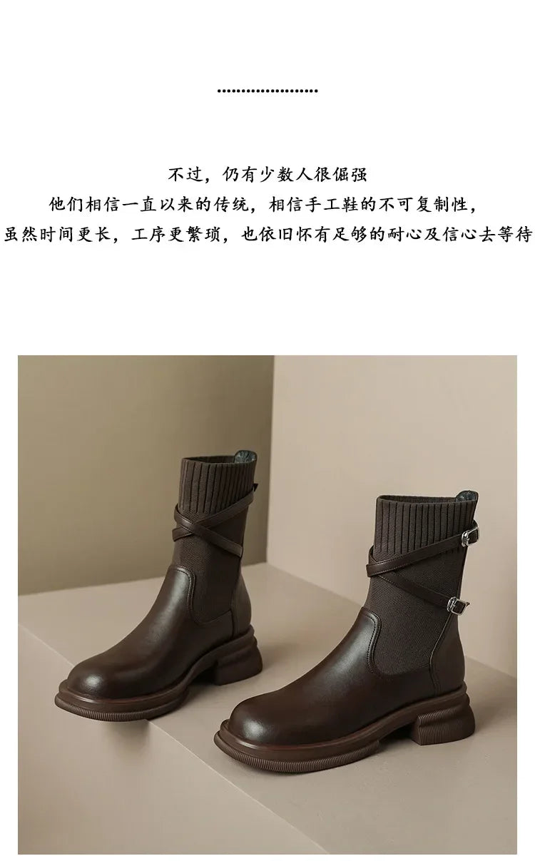 Botas Chelsea nuevas para mujer, estilo retro, suela gruesa, tacón grueso, calcetines elásticos, botines para mujer, botines Chelsea