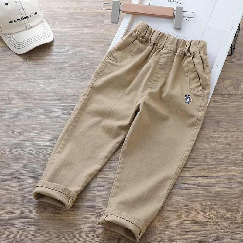 Boys' Summer New Cartoon Embroidered Jeans Versatile Small Legged Haren Pants Casual Pants Children's Stylish Pants