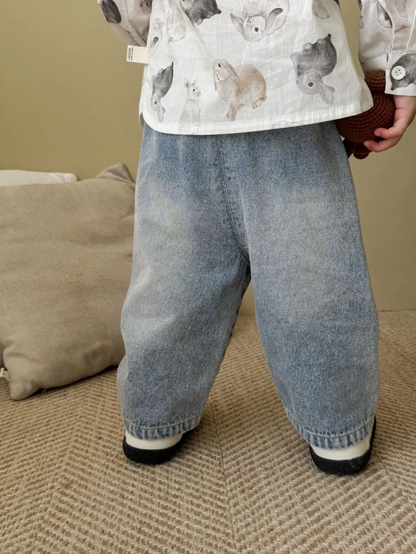 2025 New Style Autumn Toddler Boy Outfits Wide Leg Jeans Cartoon Print Hoodie Girls Clothing for 0-5 Y Baby Girls Boys Clothes