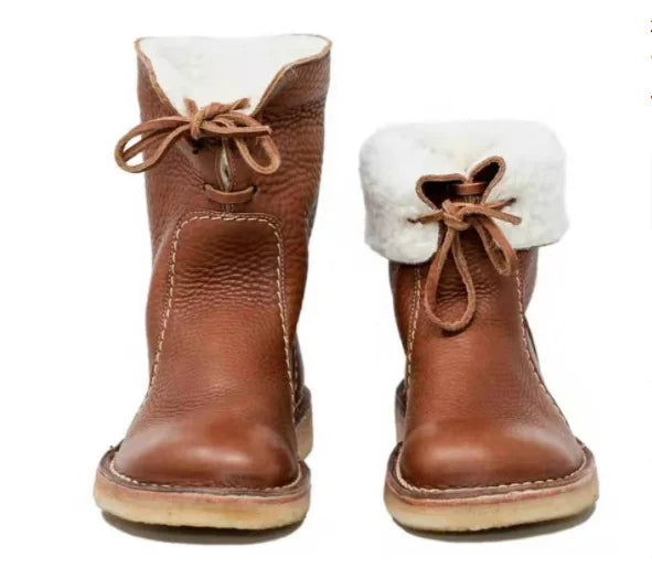 Women's Winter Boots New PU Leather Women Boots Comfortable Flat Fleece Warm Shoes Women's Ankle Boots Female Footwear