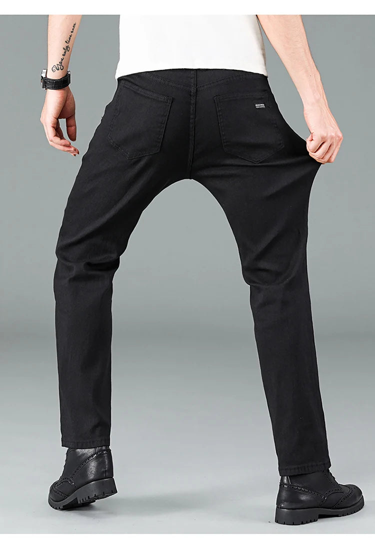 Pantalones vaqueros clásicos de marca avanzada para hombre, de primavera, suaves y elásticos, color negro, talla 28-40