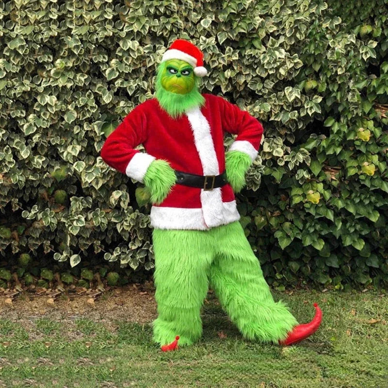 Disfraz de Papá Noel de primera calidad, conjunto de disfraces navideños, ropa de cosplay, Papá Noel friki, pelo verde, Grinch friki, ropa para actuaciones