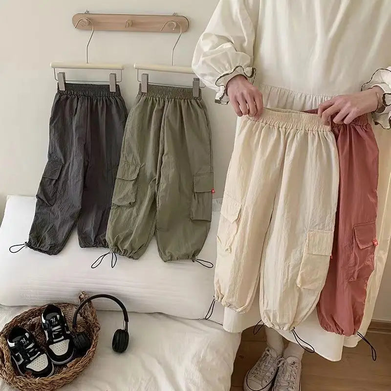 Boys Girls Casual Pants Fashion Kids Spring Autumn Trousers Teenager Vintage Streetwea Pants Children Solid Colour Sweatpants
