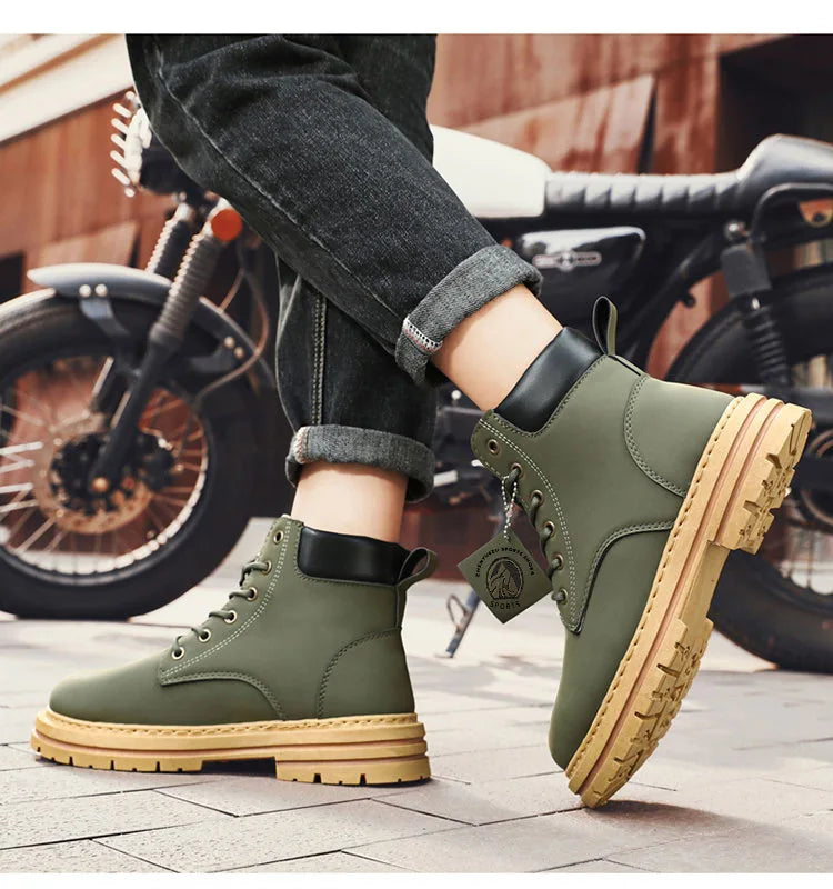 Bottes montantes pour hommes, chaussures en cuir, bottines de motard tendance, bottes d'hiver, chaussures à lacets pour hommes
