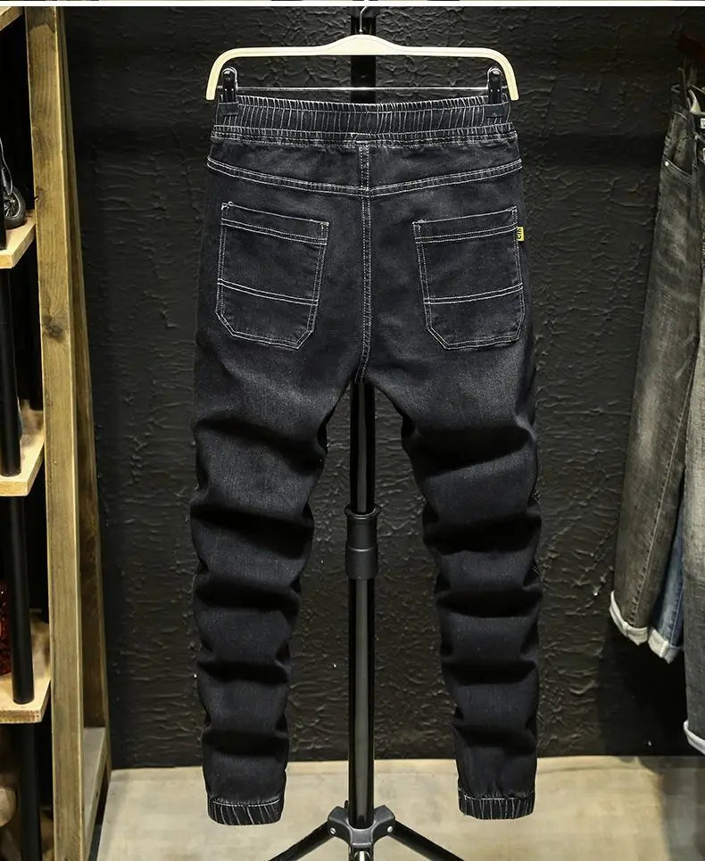 Spring Autumn 2022 New Denim Jeans Men's Elastic Waist Loose Students Teenagers Cowboy Streetwear Harem Leg Long Track Pants Men