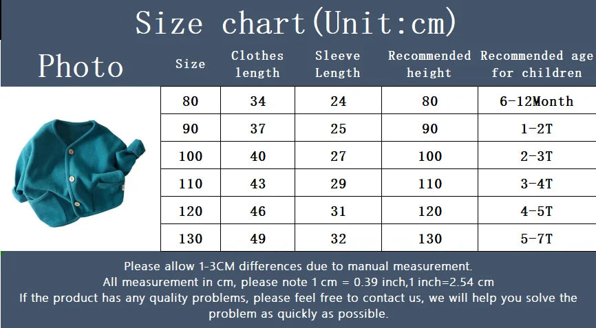 Korean 0-7Yrs Children's Loose Solid Color Long Sleeved Cardigan Autumn Style Pure Cotton Casual Top Jacket for Boys and Girls
