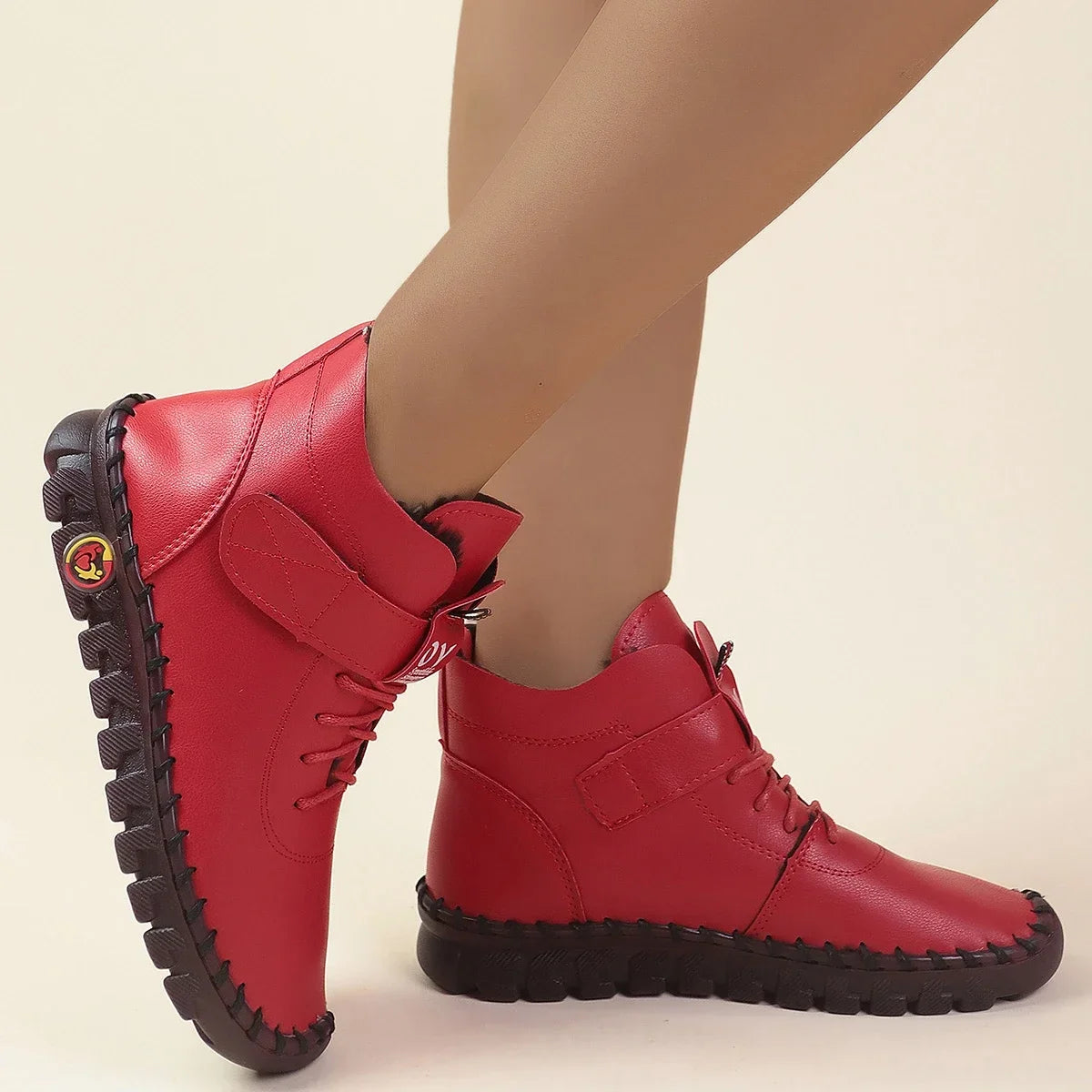 New Fur Thick Boots Women Short Leather Boots Women's Furry Orthopedic Shoes Women Winter Waterproof Snow Boots Botas Mujer