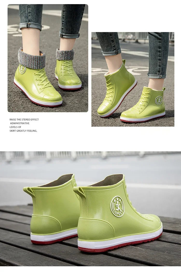 Women's Rain Boots Fashion Warm Cotton RubberShoes Ankle Rain Shoes for Women Waterproof Garden Galoshes Botas Lluvia Mujer
