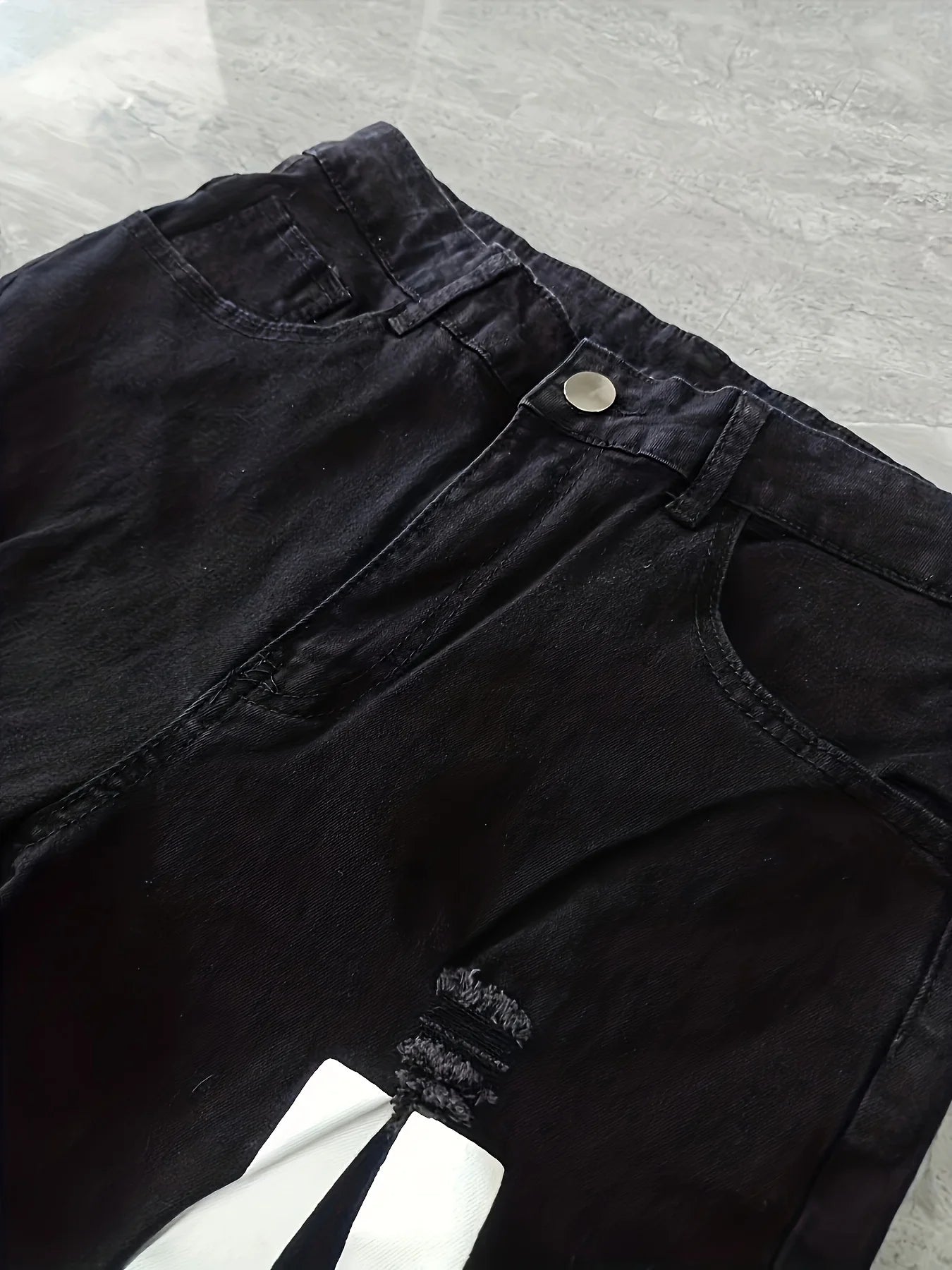 Pantalones vaqueros con estampado de rayas para hombre, de algodón elástico, rotos, ajustados, de alta calidad, estilo hip hop, con agujeros negros, ajustados, de gran tamaño.