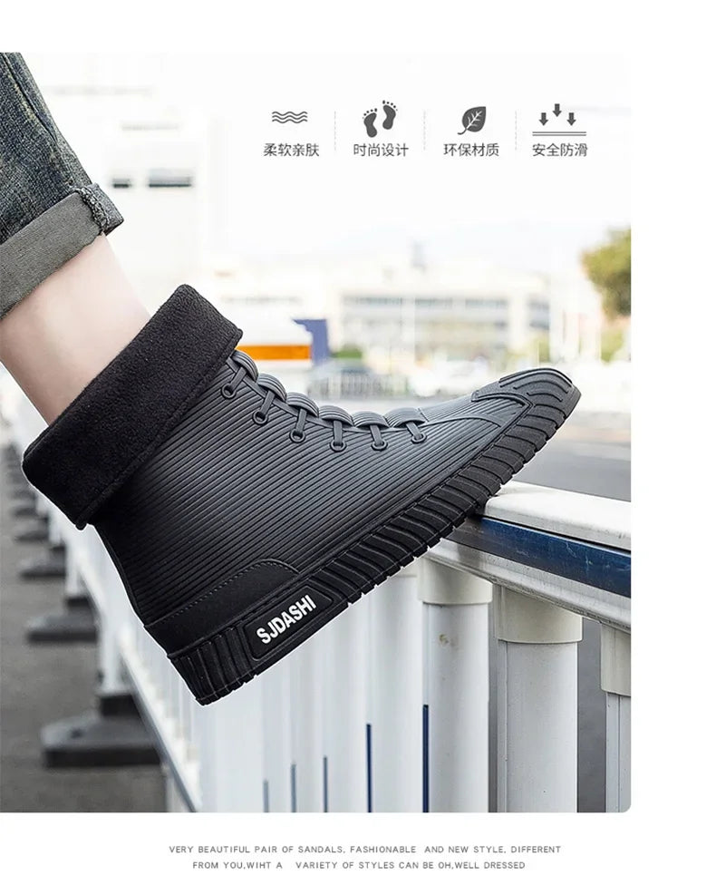 Nuevas botas impermeables de caña corta para hombre y mujer, forradas con forro polar, cálidas, antideslizantes, resistentes al desgaste, ideales para la lluvia y el exterior.