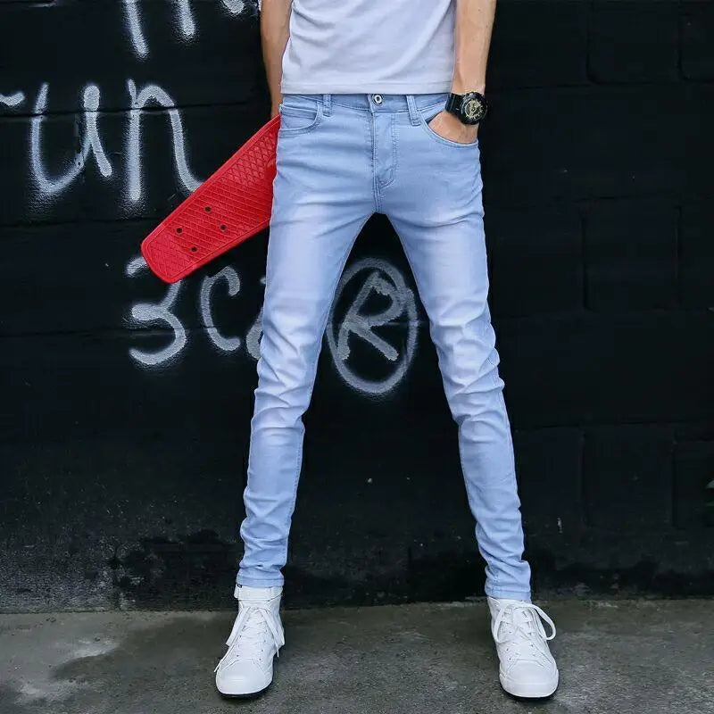 Summer Blue Comfortable Stylish Classic Designer Men's Slim Jeans Luxury Brand Korean Fashion Student Cowboy Soild Denim Pants