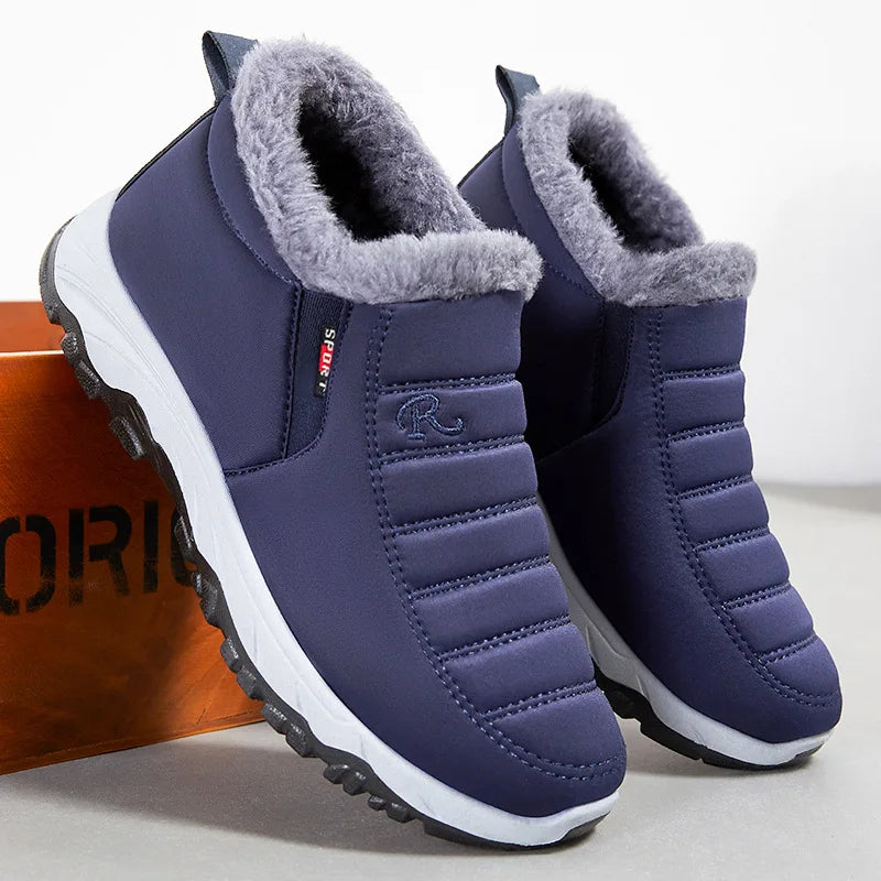 Botas de hombre, botas de nieve cálidas, moda de invierno, zapatos casuales de felpa de algodón, punta redonda, botines de pareja, botines cortos de plataforma sin cordones