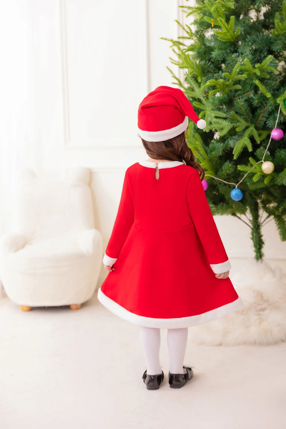 Vestido rojo navideño con capucha para niñas, ideal para el jardín de infancia, la escuela o cualquier ocasión. Disfraz cómodo para fiestas navideñas.