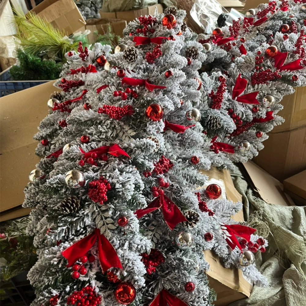 Guirnalda de flores navideñas de PVC flocado, guirnalda colgante para árbol de Navidad, decoración artificial para el hogar.