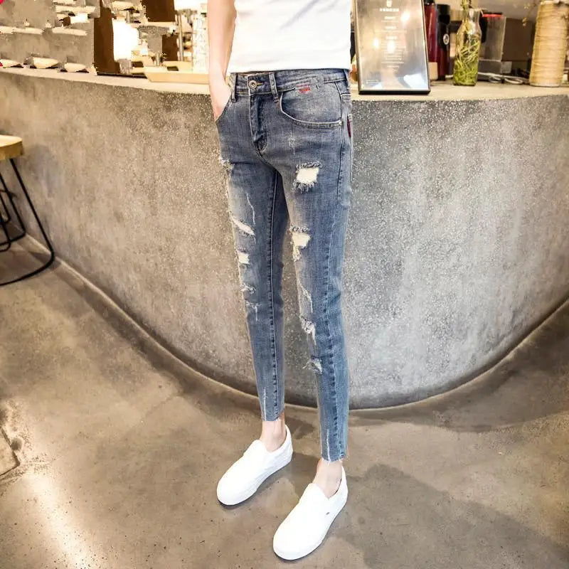 Spring Summer Work Wear Men Luxury Casual Fashion Korean Style Clothes Hip-hop Jeans Slim Japanese Streetwear Beggar Feet Pants