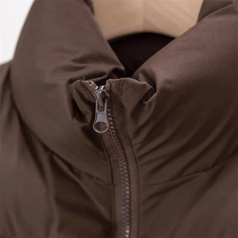 Warm Parkas Women Single Breasted Coats Autumn Winter Vest Coat Khaki High Waist Casual Vests Elegant Y2k Jackets Thick