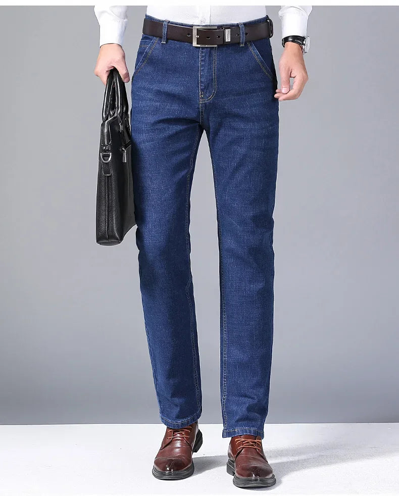2025 NEW Men's Fashion Business Jeans Classic Style Casual Stretch Slim Jean Pants Male Brand Denim Trousers Black Blue
