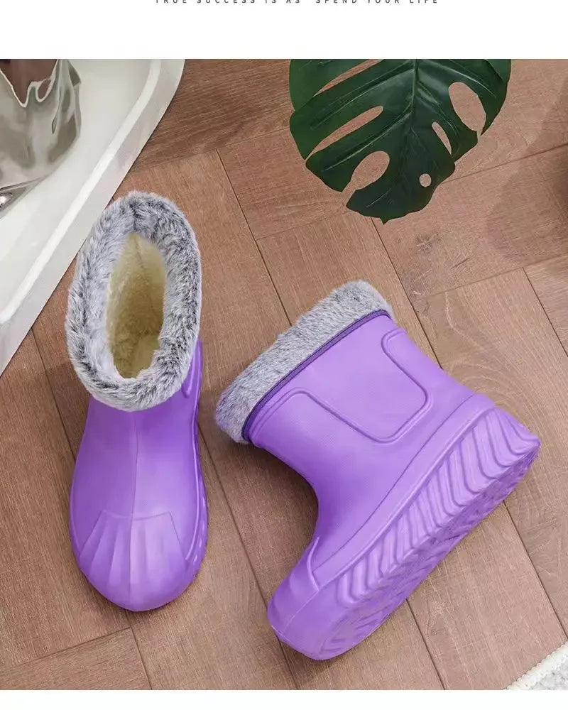 New High Top Waterproof Cotton Shoes for Women Plus Velvet Warm Waterproof Cotton Boots Rain Boots Botas Altas Plataforma Mujer