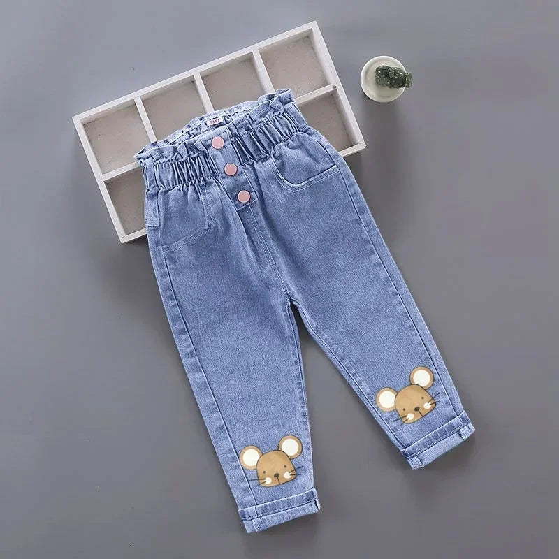 Kids Baby Girls Casual Clothes Jeans Pink Bow Trousers Toddler Infant Denim Clothing Pants Children Bottoms 1 2 3 4 5 6  Years