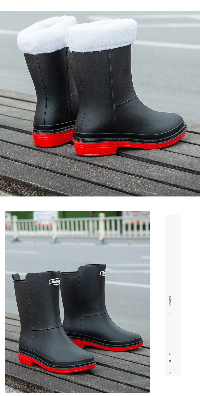 Rubber Women Rain Boots PVC Waterproof Women Shoes Non-Slip Women Water Shoes Outdoor Women Boots Zapatos Impermeable Mujer