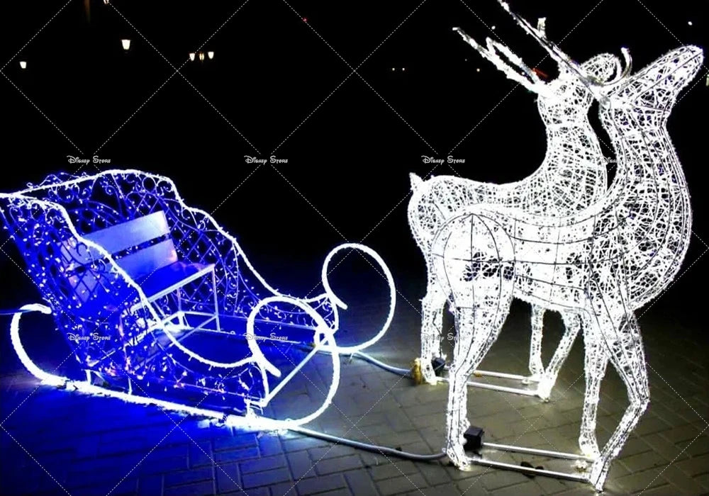 Christmas Reindeer Sleigh Painting Banner Night Elk Lights Christmas Party Photo Home Decoration Photography Background Studio
