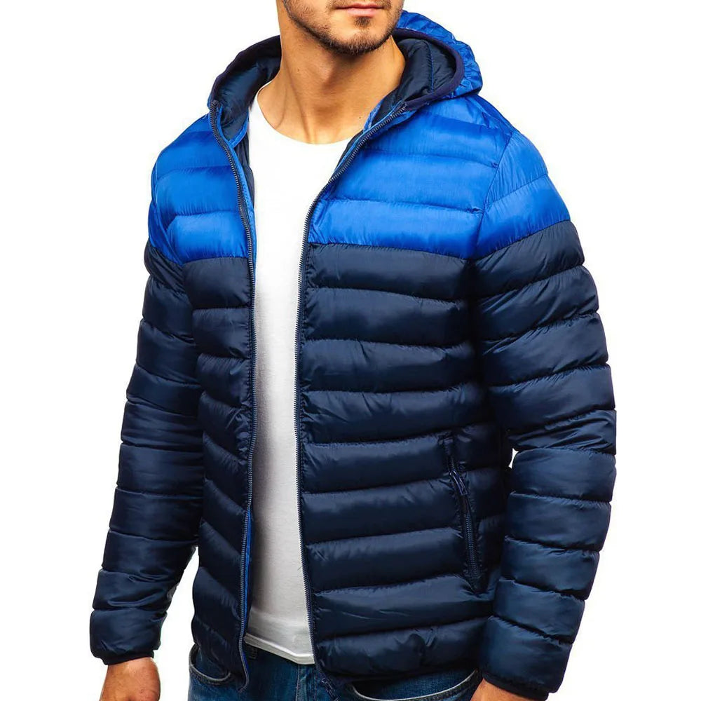 Autumn Winter Parkas Casual Male Patchwork Zip Up Long Sleeve Hooded Cotton Pad Coats Outwear BSD-M-07
