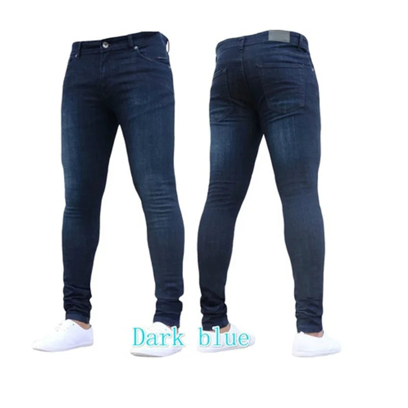 Pantalones vaqueros para hombre, color liso, cintura media, ajustados, bolsillos, ligeramente elásticos, primavera 2024, largos hasta los tobillos, informales, con cremallera