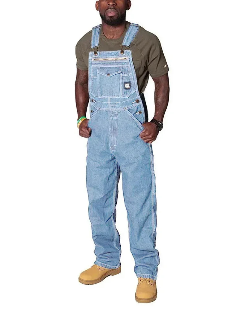 Men's Cargo Trousers Solid Jeans Overalls for Men Fashion Denim Jumpsuits Oversized Pants Men Clothing Full Length Tracksuit