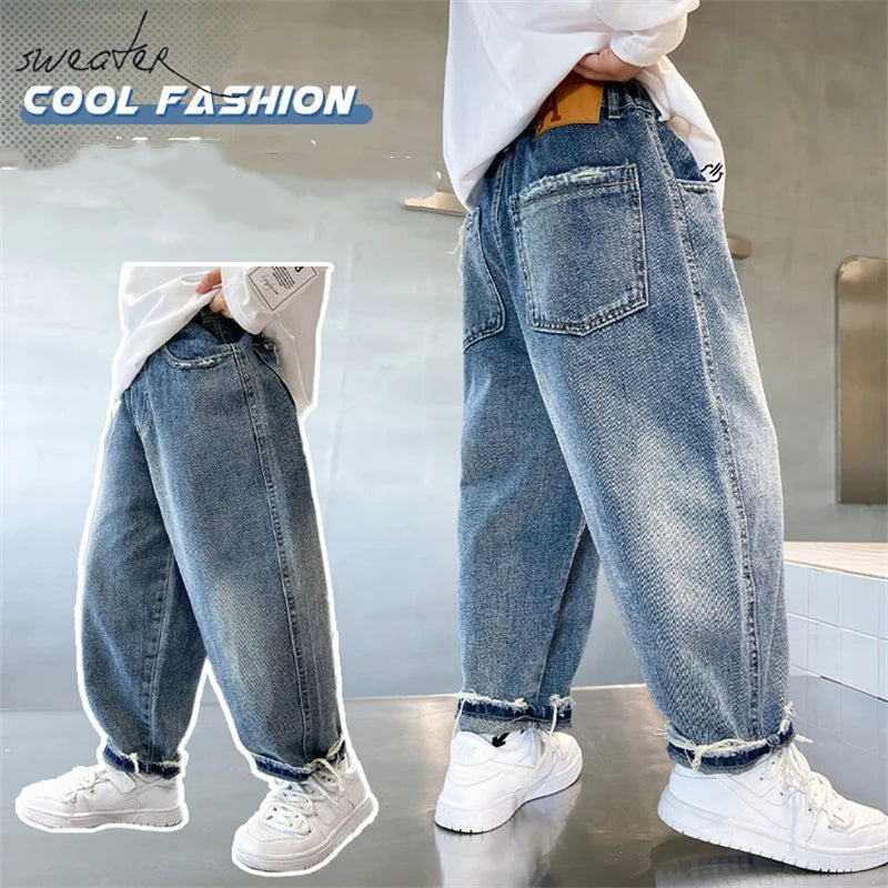 Pantalones vaqueros largos para niños, algodón, primavera otoño 2024, para bebés, adolescentes, ropa de abrigo de alta calidad.