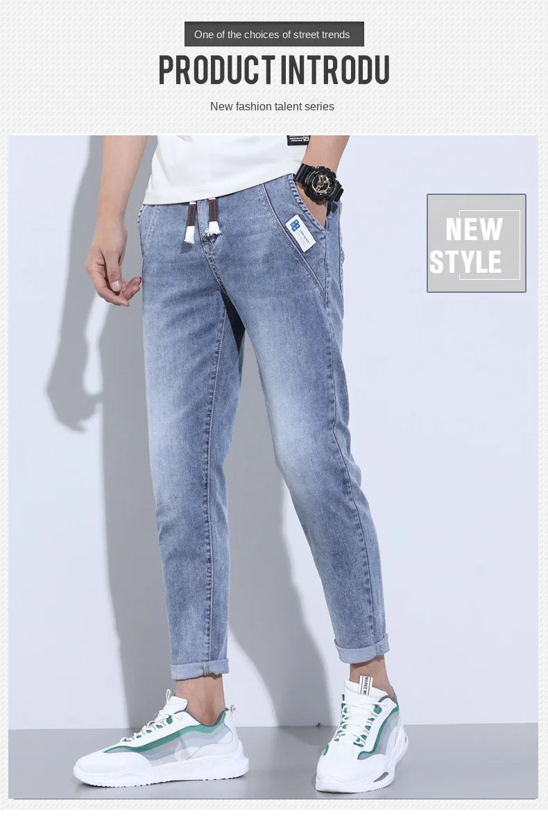 2023 New Summer Thin Style Korean Street LUXURY Work Pants Men's Elastic Waist Jogger Jeans for Work Wear Clothing Denim Jeans