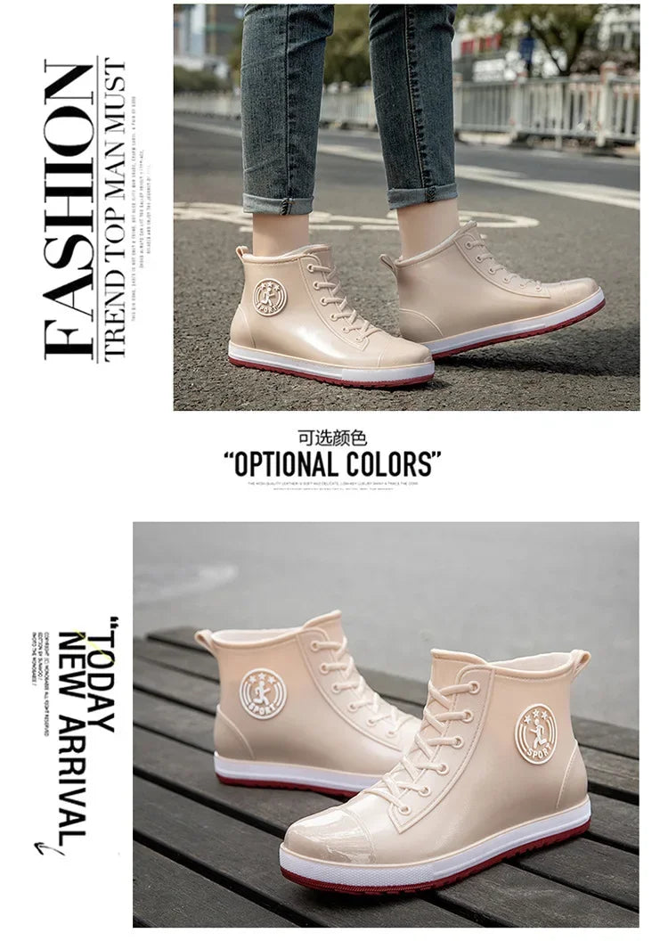 Women's Rain Boots Fashion Warm Cotton RubberShoes Ankle Rain Shoes for Women Waterproof Garden Galoshes Botas Lluvia Mujer