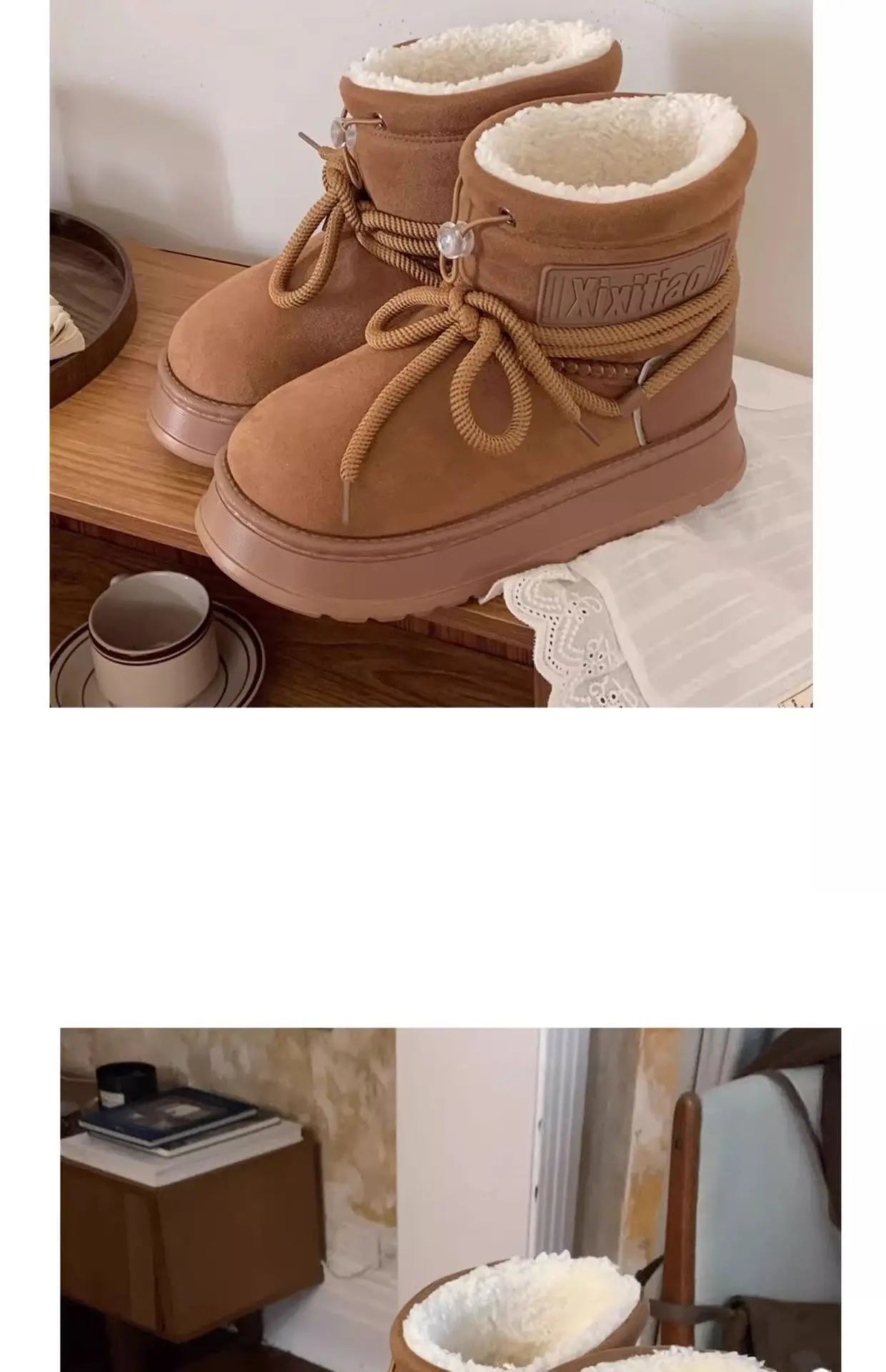 Women’s Snow Boot With Waterproof Lace Up Mid-Calf Outdoor Winter Deep Tread Rubber Sole