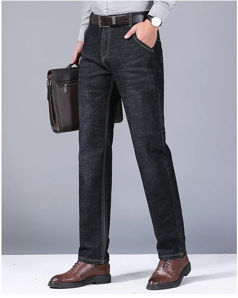 2025 NEW Men's Fashion Business Jeans Classic Style Casual Stretch Slim Jean Pants Male Brand Denim Trousers Black Blue