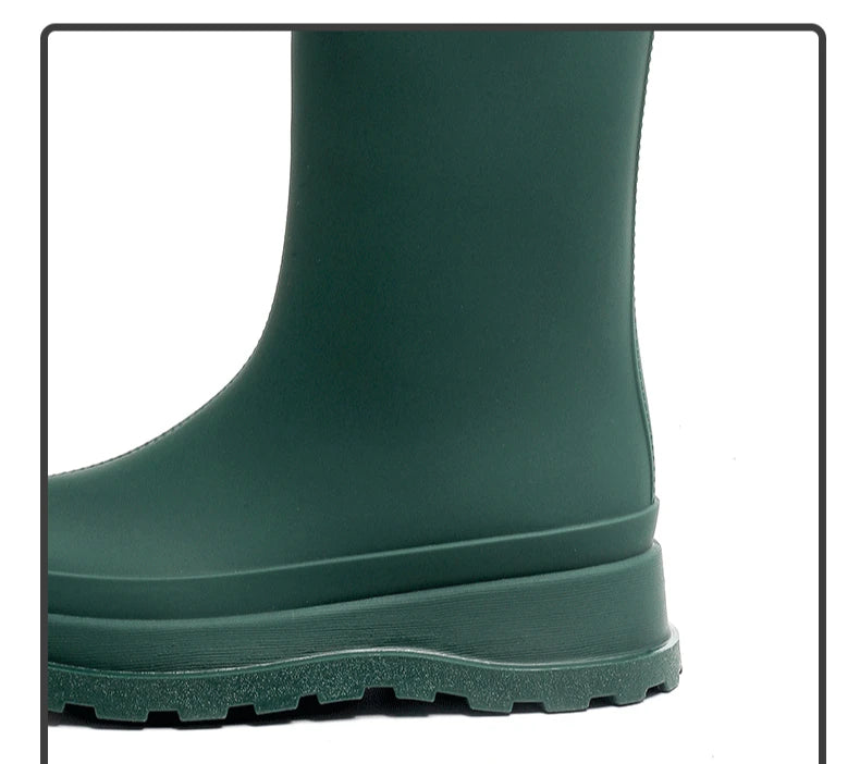 Botas de lluvia de PVC de caña alta para mujer, estilo británico, suela gruesa, impermeables, duraderas, para exteriores, de color sólido, antideslizantes