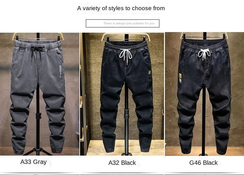 Pantalones vaqueros de mezclilla con cordón ajustable para hombre, versátiles, de moda para otoño, con cintura elástica, estilo harén, informales, para exteriores, 2022
