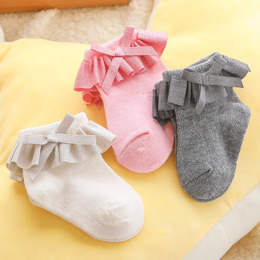 0-12M Newborn Baby Lace Socks Bow Princess Socks Girls Infant Spring and Autumn Baby Cotton Socks Girls Breathable Ruffled Socks